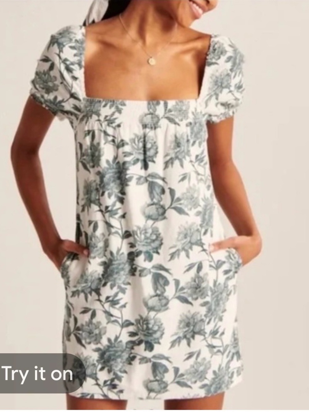 Abercrombie & Fitch White Mini Dress with Green Floral Print